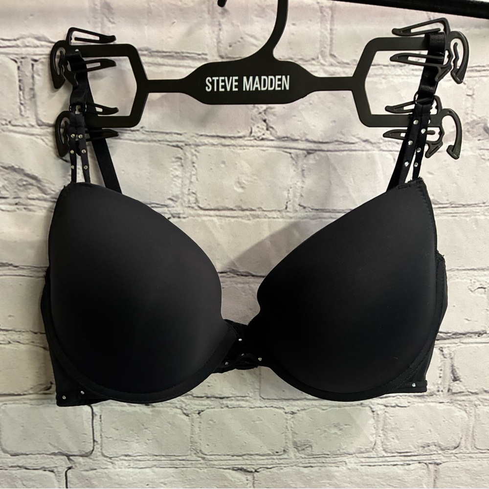 5/$20 Steve Madden Sexy Black Bling Rhinestone Bra Adjustable Straps Size 38C